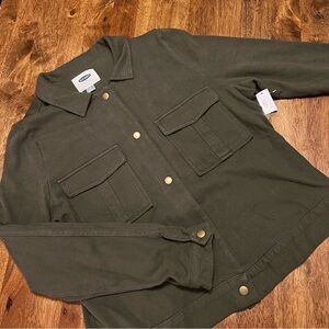 Old Navy NWT Olive Green Utility Button Up Shacket L Military Long Sleeve Jacket